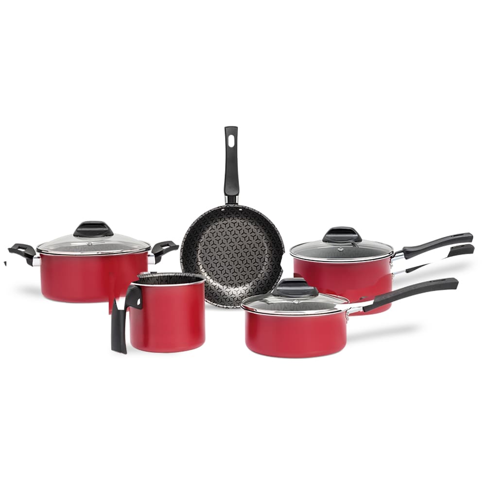 Jogo de Panelas 5 Peças Brinox Anis Antiaderente Pro-Flon Borgonha