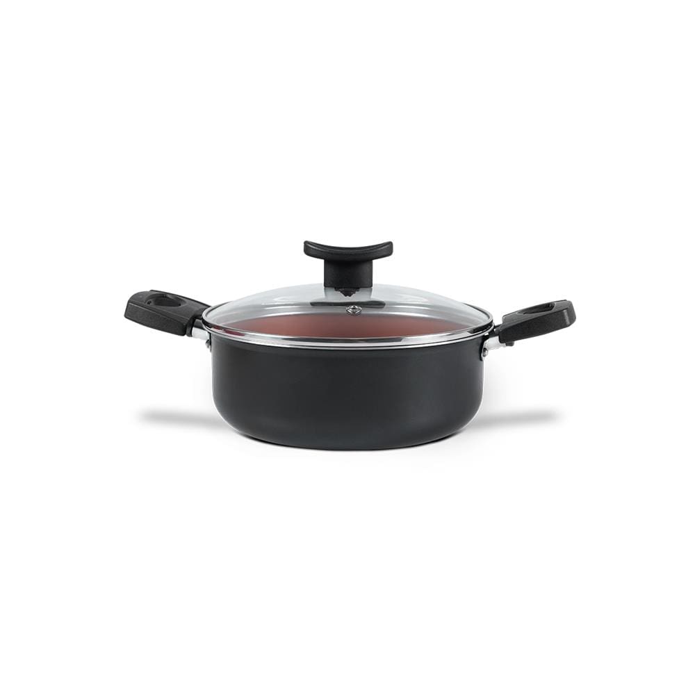 Caçarola Brinox Topázio 18cm 1,8L Antiaderente Pro-Flon Tampa Vidro Cinza Range