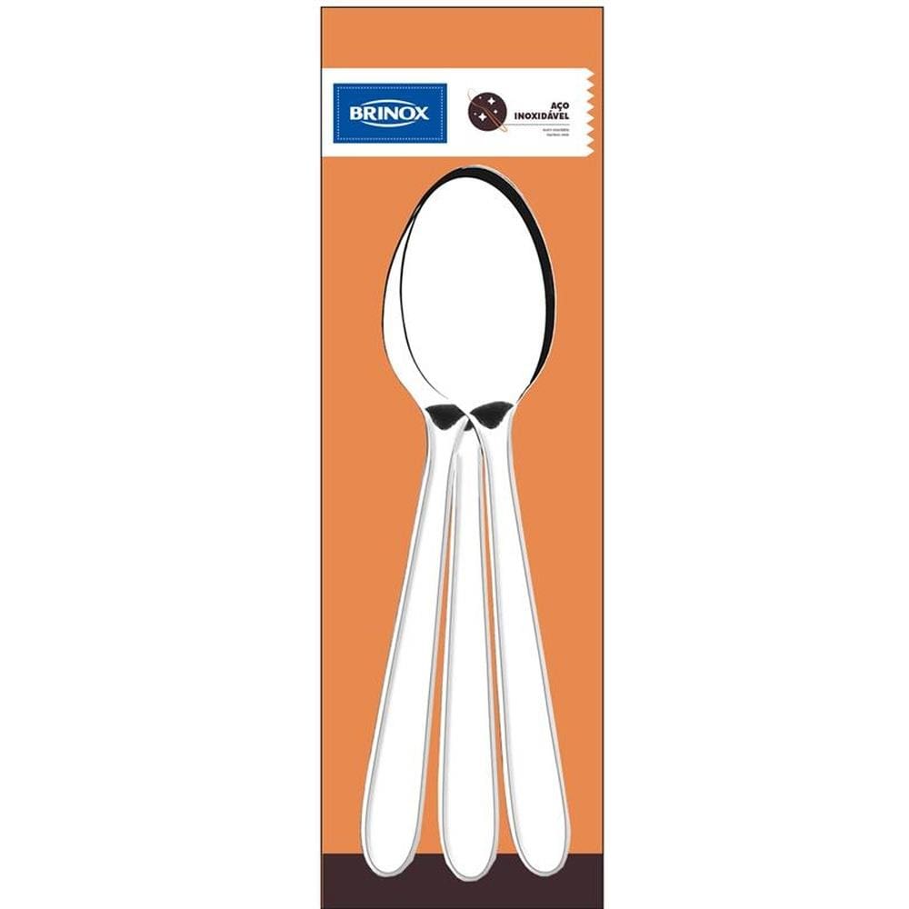 Jogo de Colheres de Mesa Brinox Turim 3 Peças Aço Inox Polido com Friso