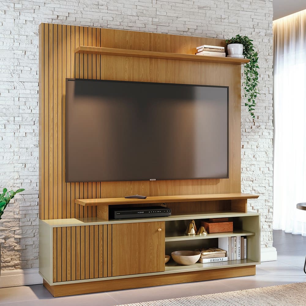 Estante Madetec Home Theater Ares 183cm Para TV até 65” Porta Deslizante