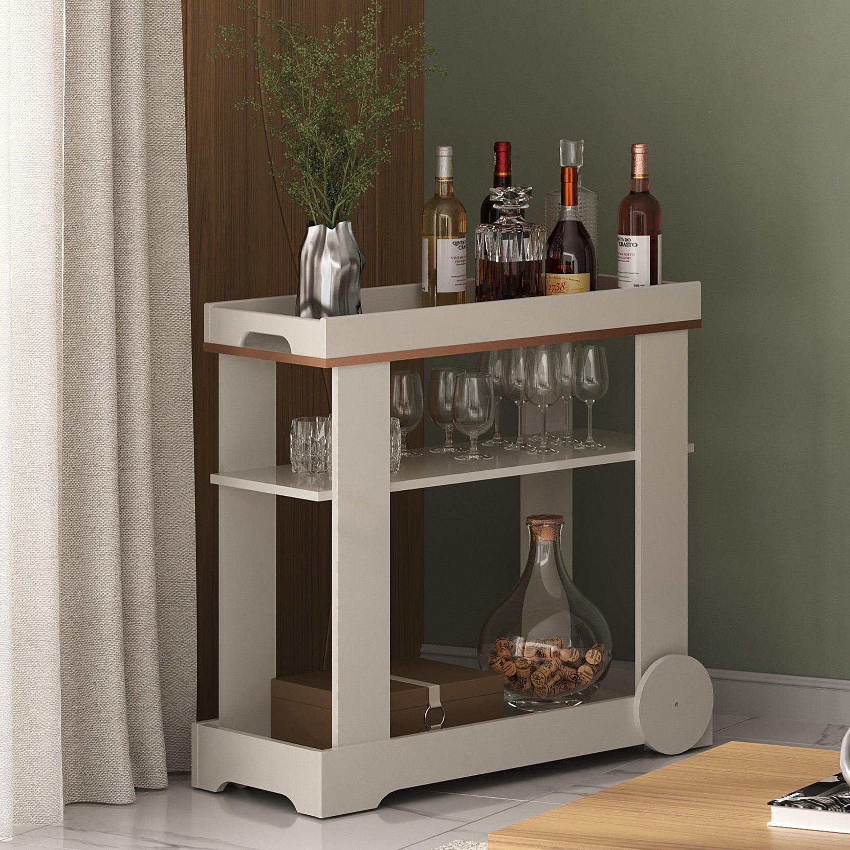 Carrinho Bar Artely Móveis Rosé 1 Prateleira Rodízios Funcionais MDF - Off White