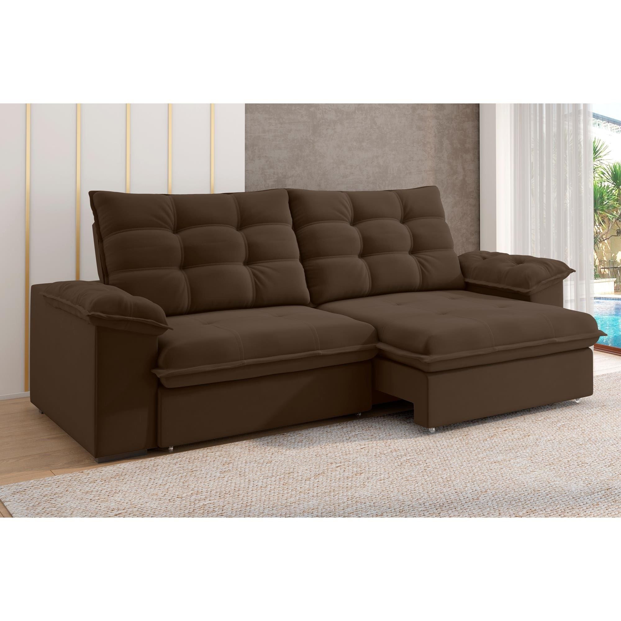Sofá 4 Lugares Luizzi Puglia 230cm Retrátil Reclinável Veludo - Marrom