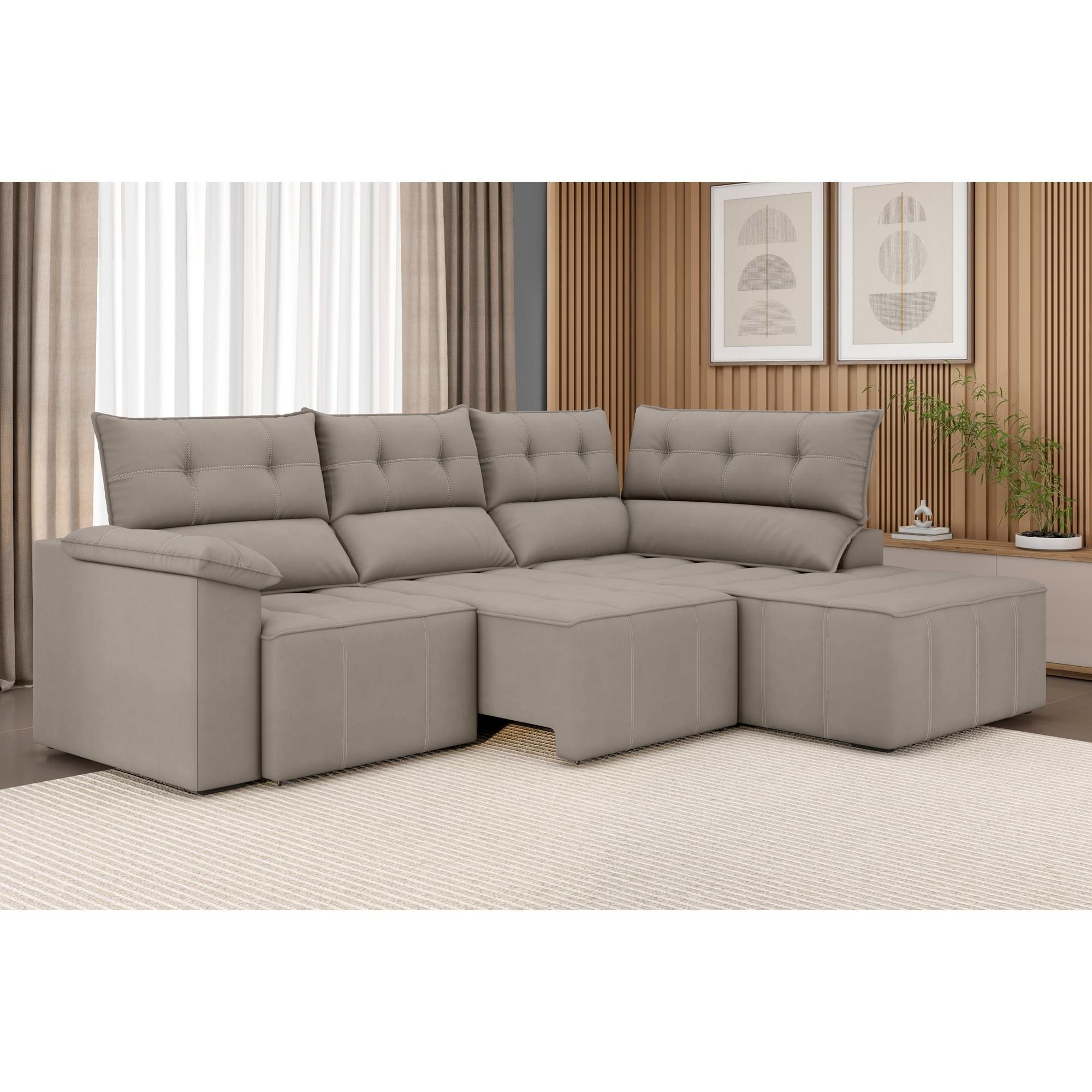 Sofá de Canto 5 Lugares Luizzi Santorini 230cm Retrátil Chaise Veludo