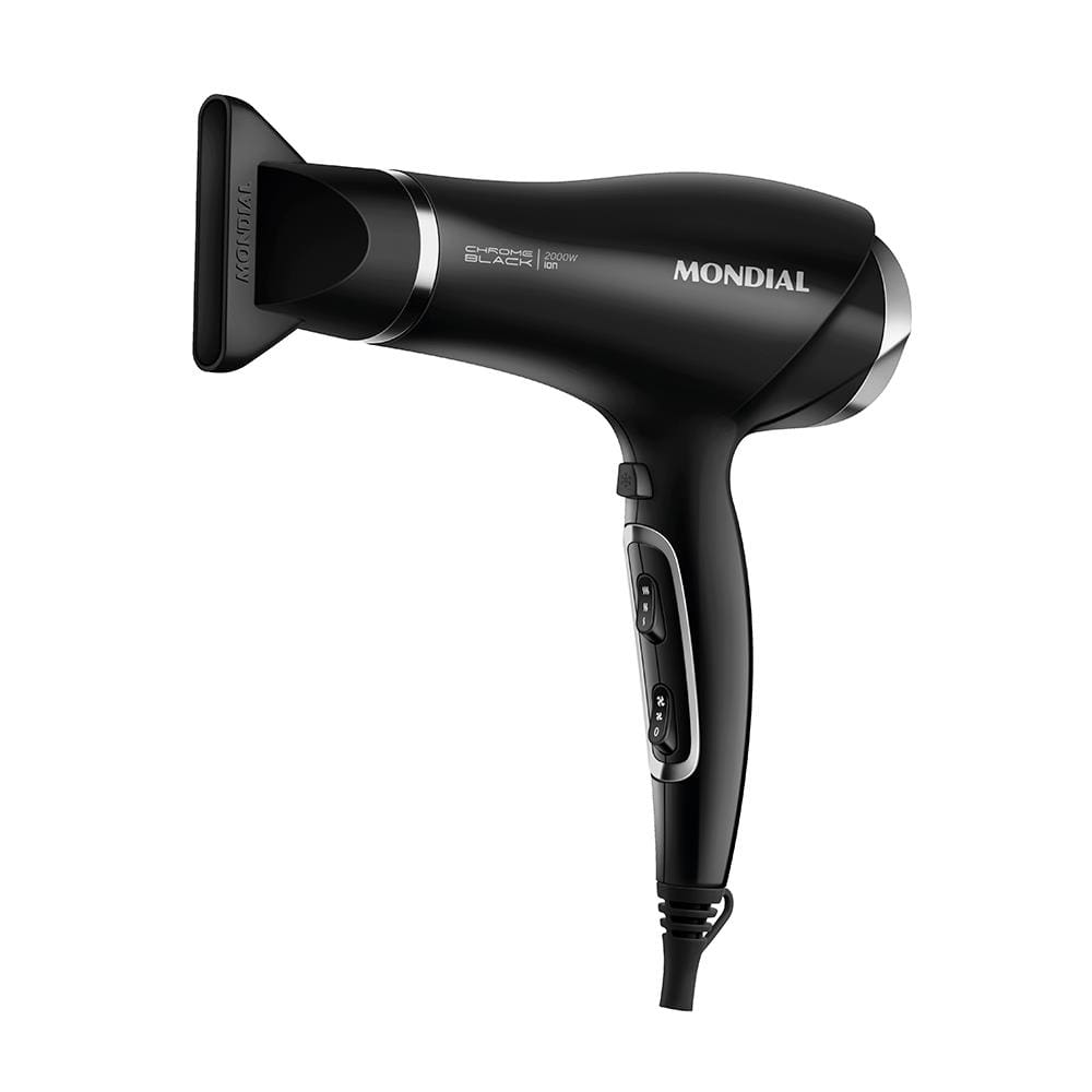 Secador de Cabelos Mondial SCN-04 Chrome Black 2000W Tourmaline Íon 3 Temperaturas Preto - 220V