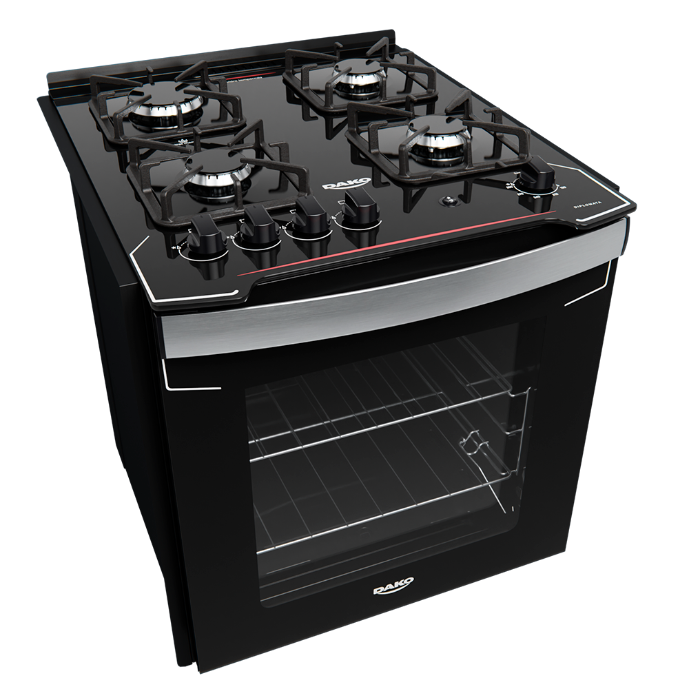 Fogão de Embutir Dako Diplomata 4 Bocas Preto Mesa de Vidro Bivolt