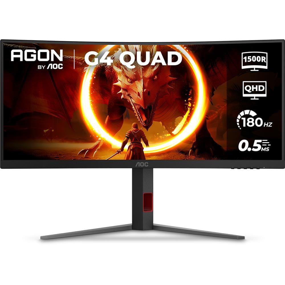 Monitor Gamer Curvo 34” LED AOC AGON U34G4C/57 Ultrawide QHD 180Hz 0,5ms Preto e Cinza