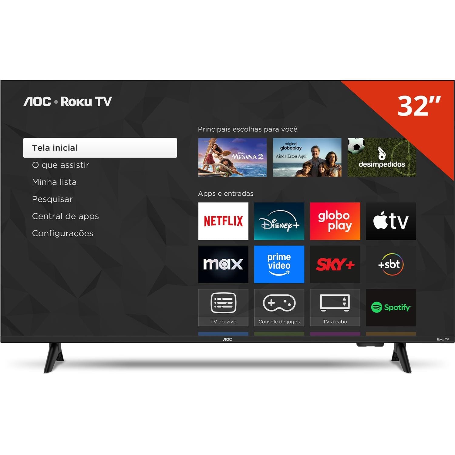 Smart TV 32” HD AOC 32S5155/78G Roku TV Wi-Fi Dolby Audio Preta