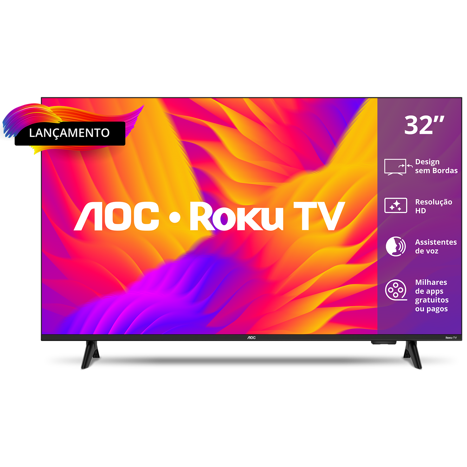 Smart TV 32” HD AOC 32S5155/78G Roku TV Wi-Fi Dolby Audio Preta