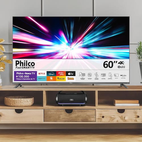 Smart TV Philco 60” 4K UHD P60CRA Roku TV Dolby Audio Quad Core Space Gray