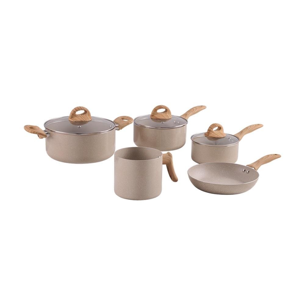 Jogo de Panelas de Indução Brinox Ceramic Life Smart Plus 5 Peças Antiaderente Tampas de Vidro Areia