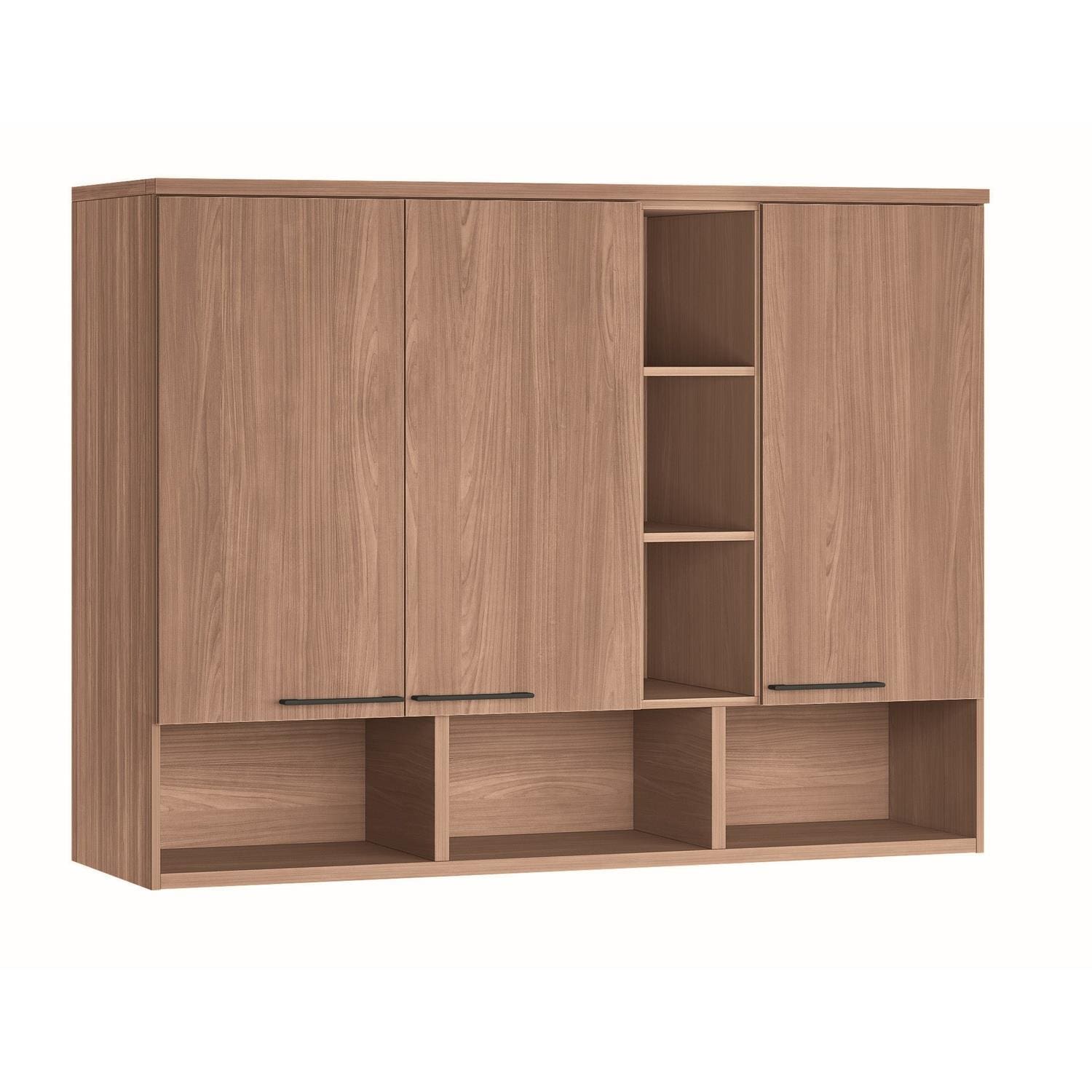 Armário Módulo Aéreo Santos Andirá Toledo Ponte 3 Portas 6 Prateleiras Iluminação LED 146cm Wood