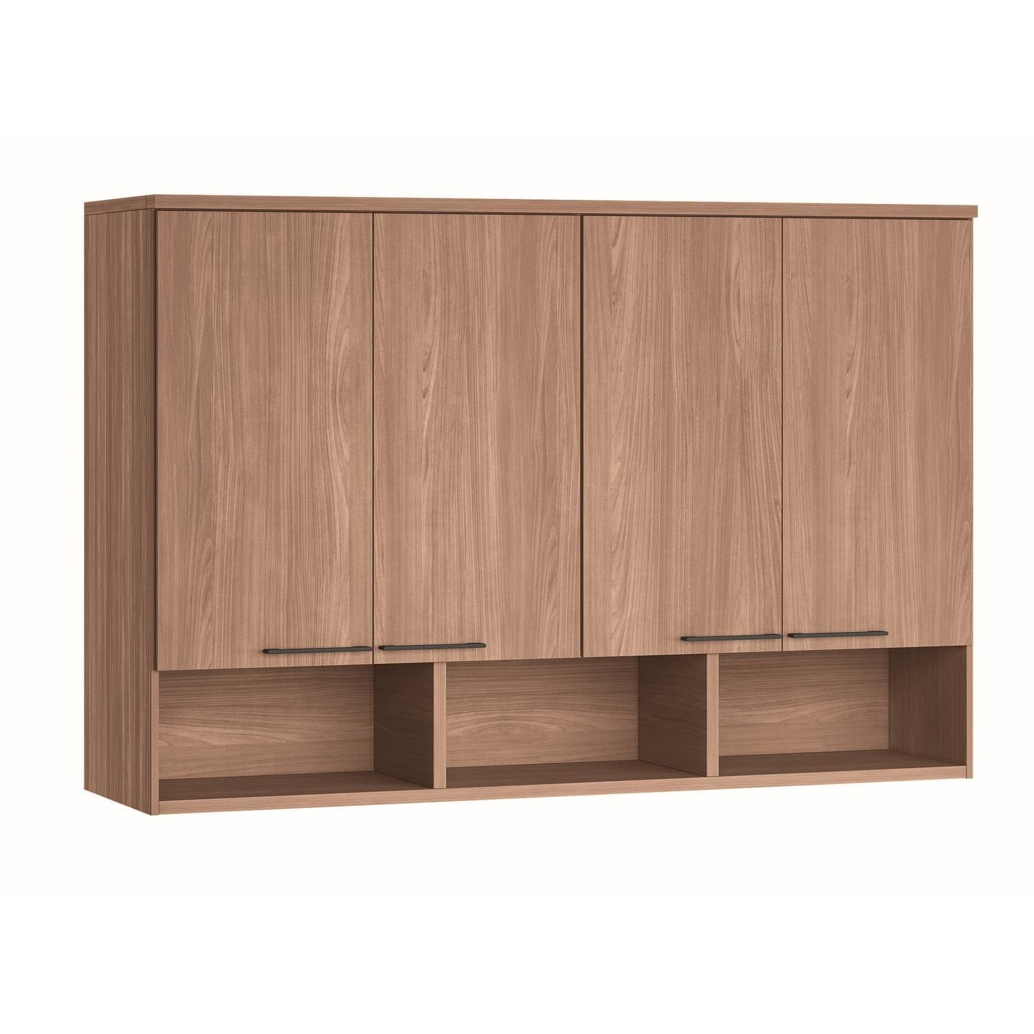 Armário Módulo Aéreo Santos Andirá Toledo Ponte 3 Portas 6 Prateleiras Iluminação LED166cm Wood