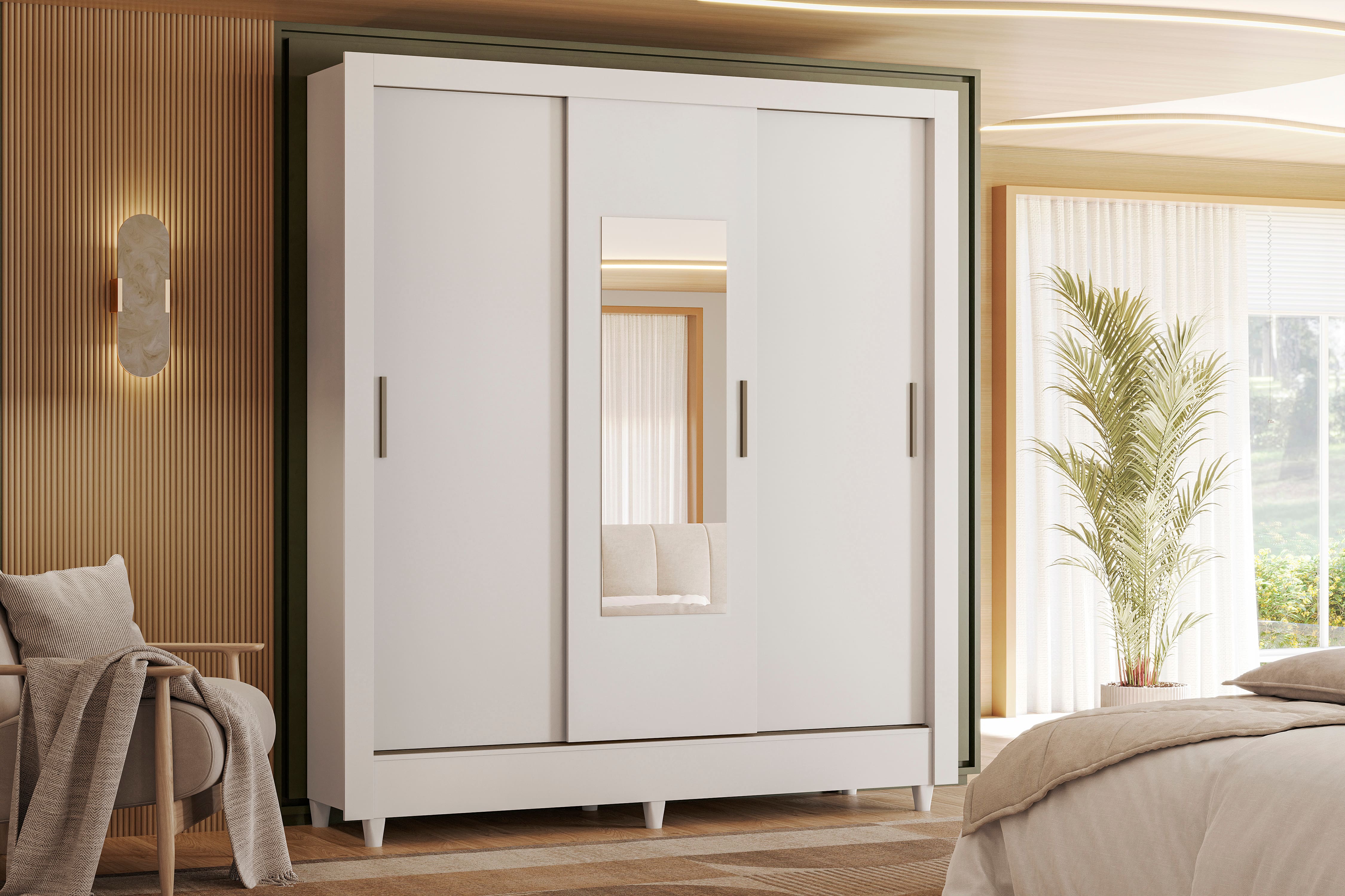 Guarda Roupa Santos Andirá Lisboa 3 Portas Deslizantes com Espelho