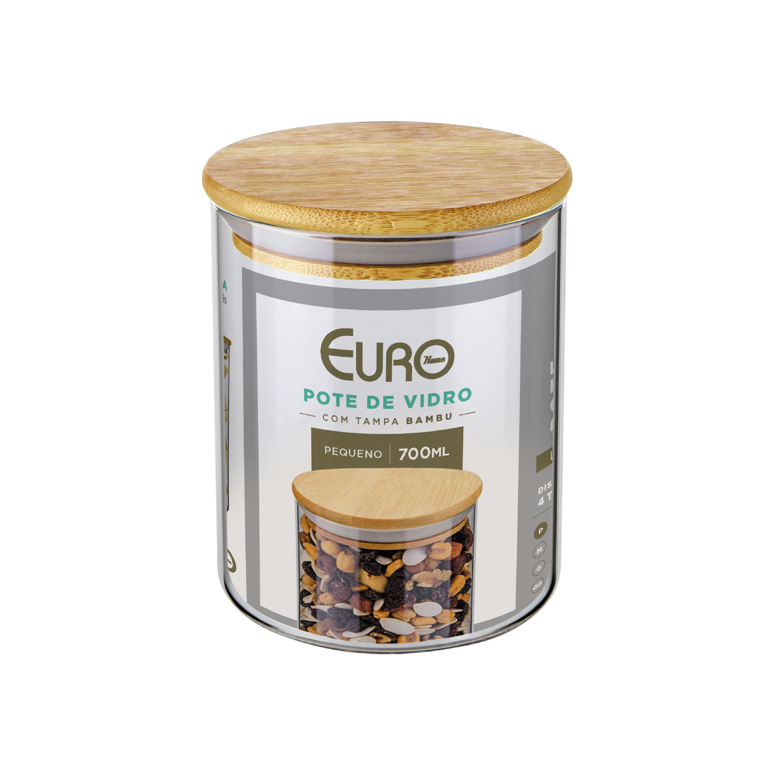 Pote de Vidro Euro Home Slim com Tampa Bambu 0,7L