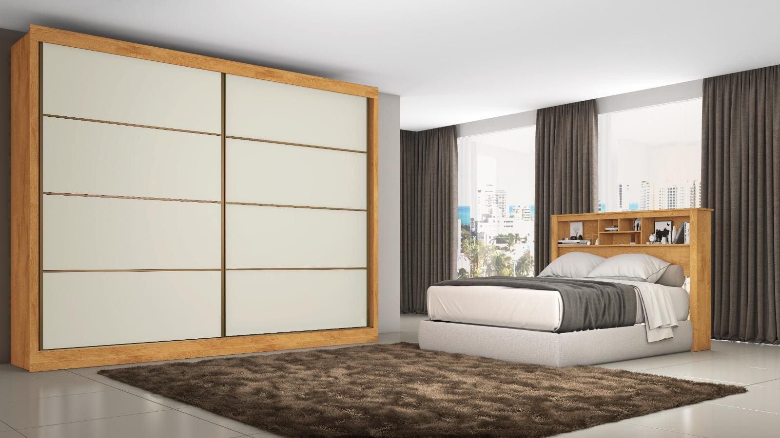 Armário Casal Mademarques Sevilha 2 Portas Correr Peroba/Off White