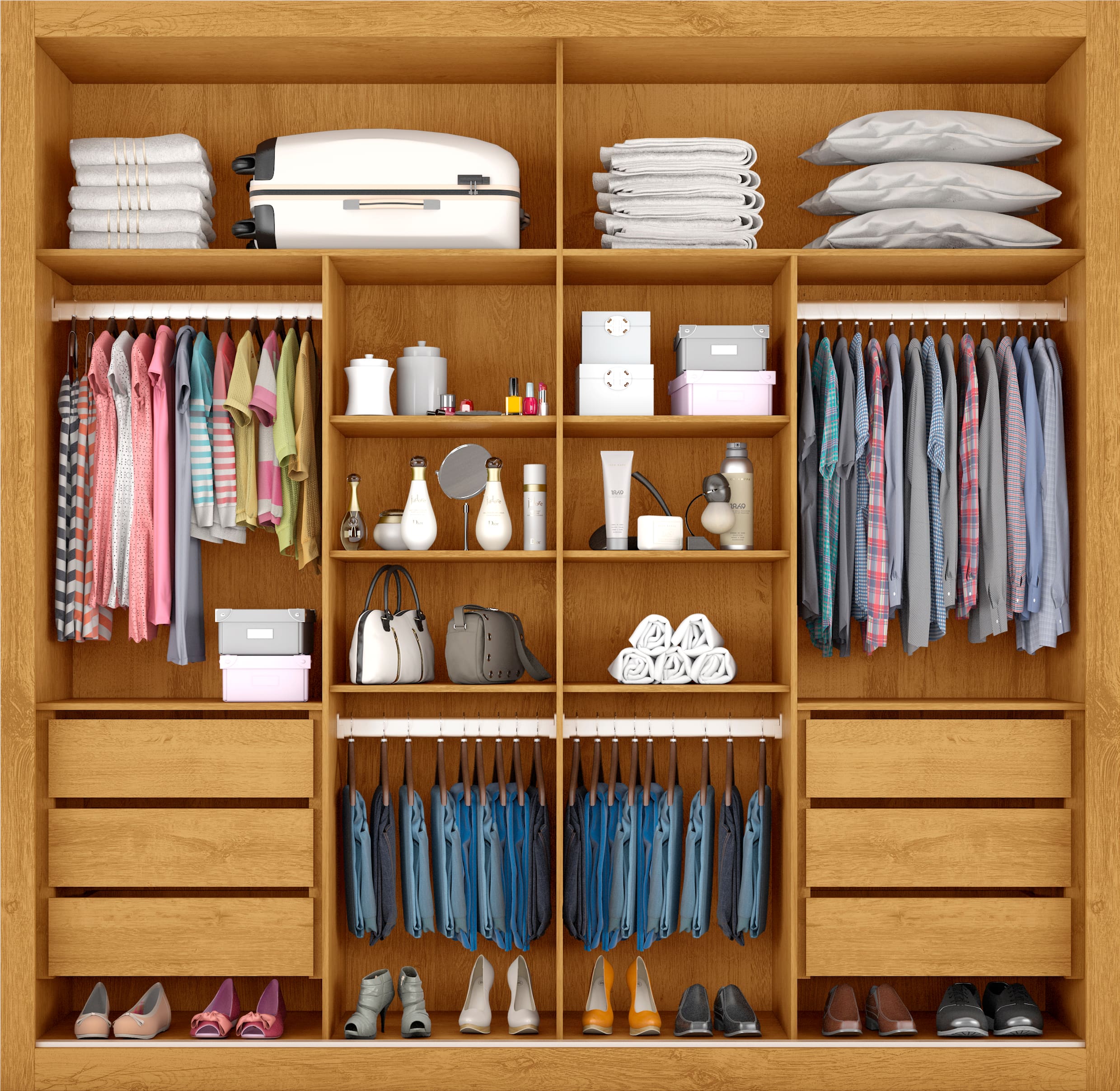 Armário Casal Mademarques Sevilha 2 Portas Correr com Espelho Peroba/Off White