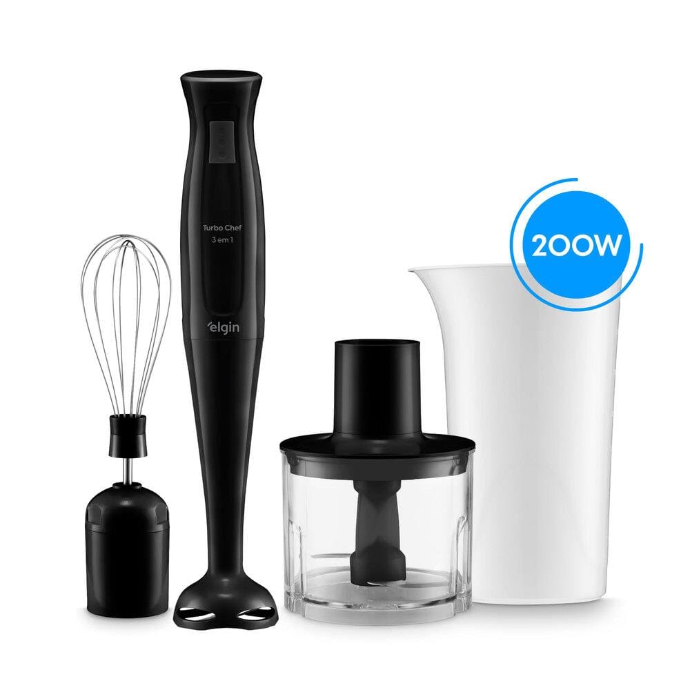 Mixer Elgin Turbo Chef 3 em 1 Preto 200W Copo 700ml Miniprocessador Fouet