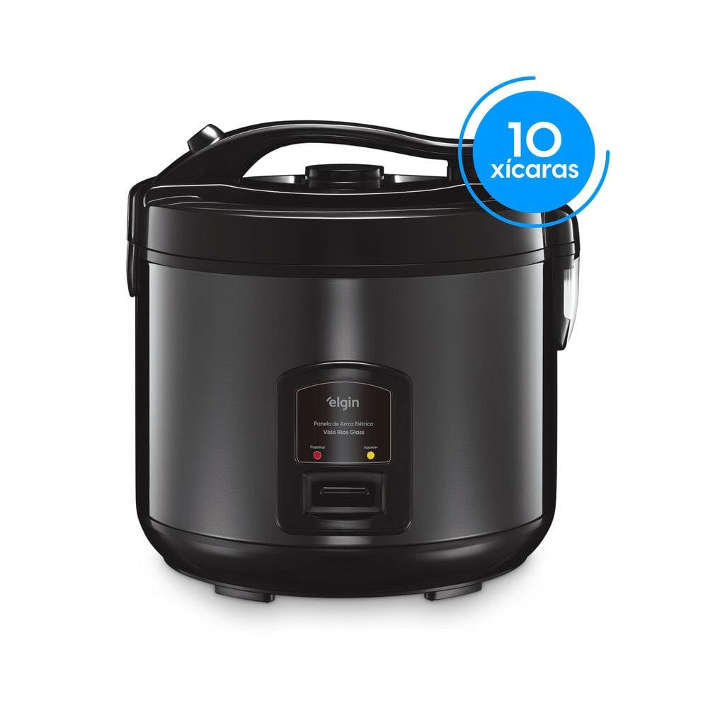 Panela Elétrica de Arroz Elgin Visio Rice PARX0 10 Xícaras 700W Tampa com Visor Cuba Antiaderente Design Inox Preto
