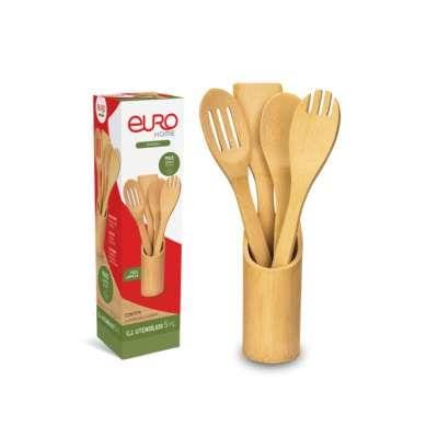 Conjunto de Utensílios Euro Home Bambu 5 Peças Antibacteriano