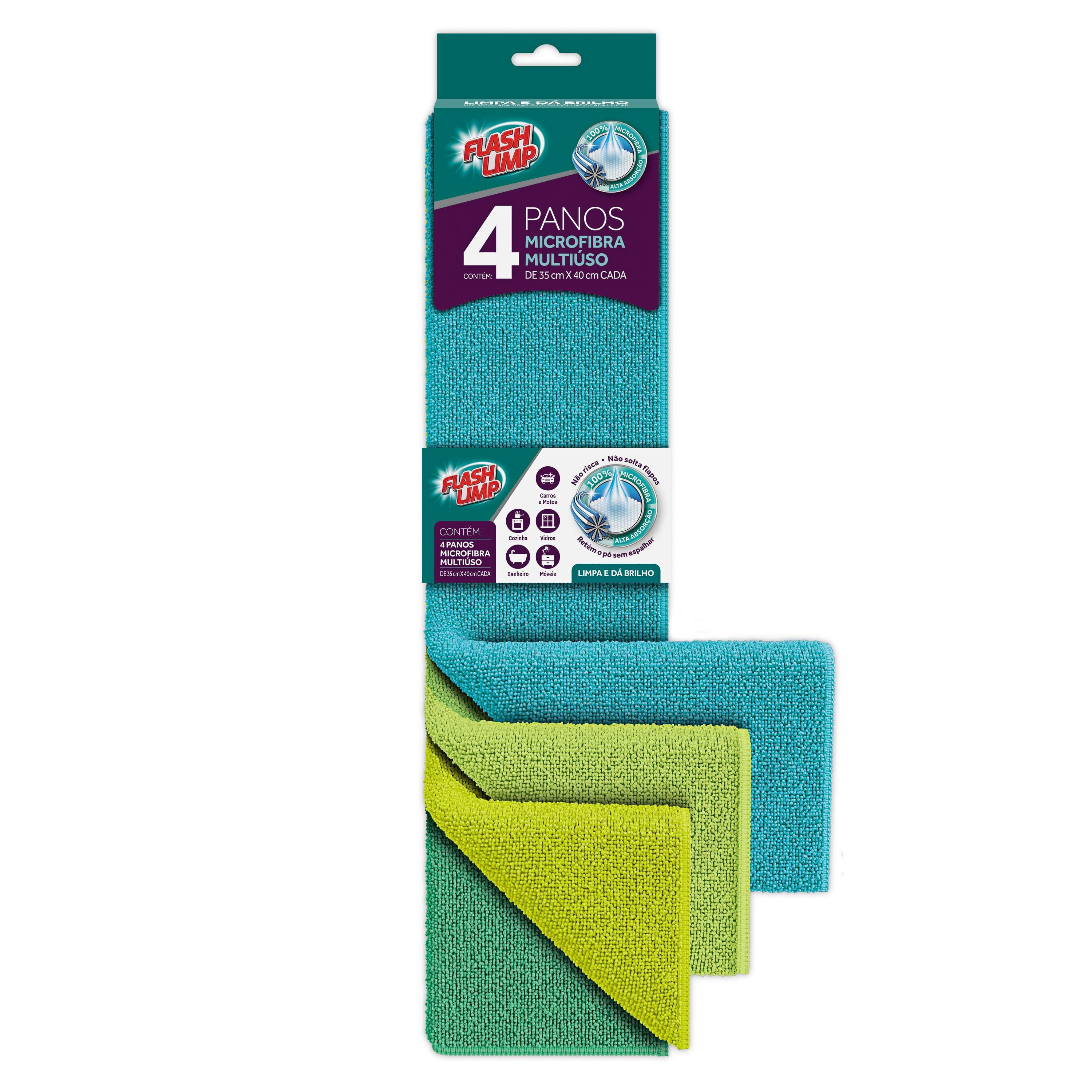 Pano Microfibra Multiuso Flash Limp 4 Peças 35x40cm Alta Absorção