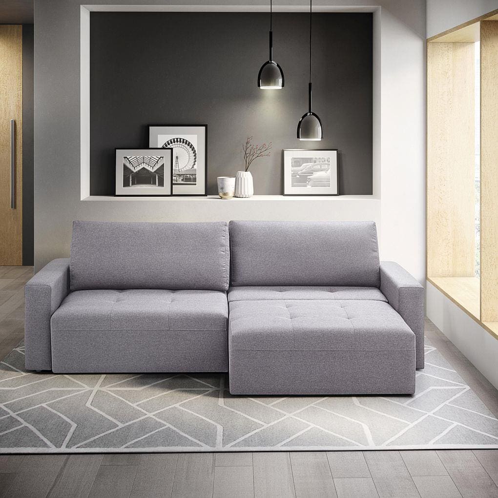 Sofá Retrátil e Reclinável Herval Apolo 4 Lugares Cinza Encosto com Almofadas Madeira Maciça Espuma Soft