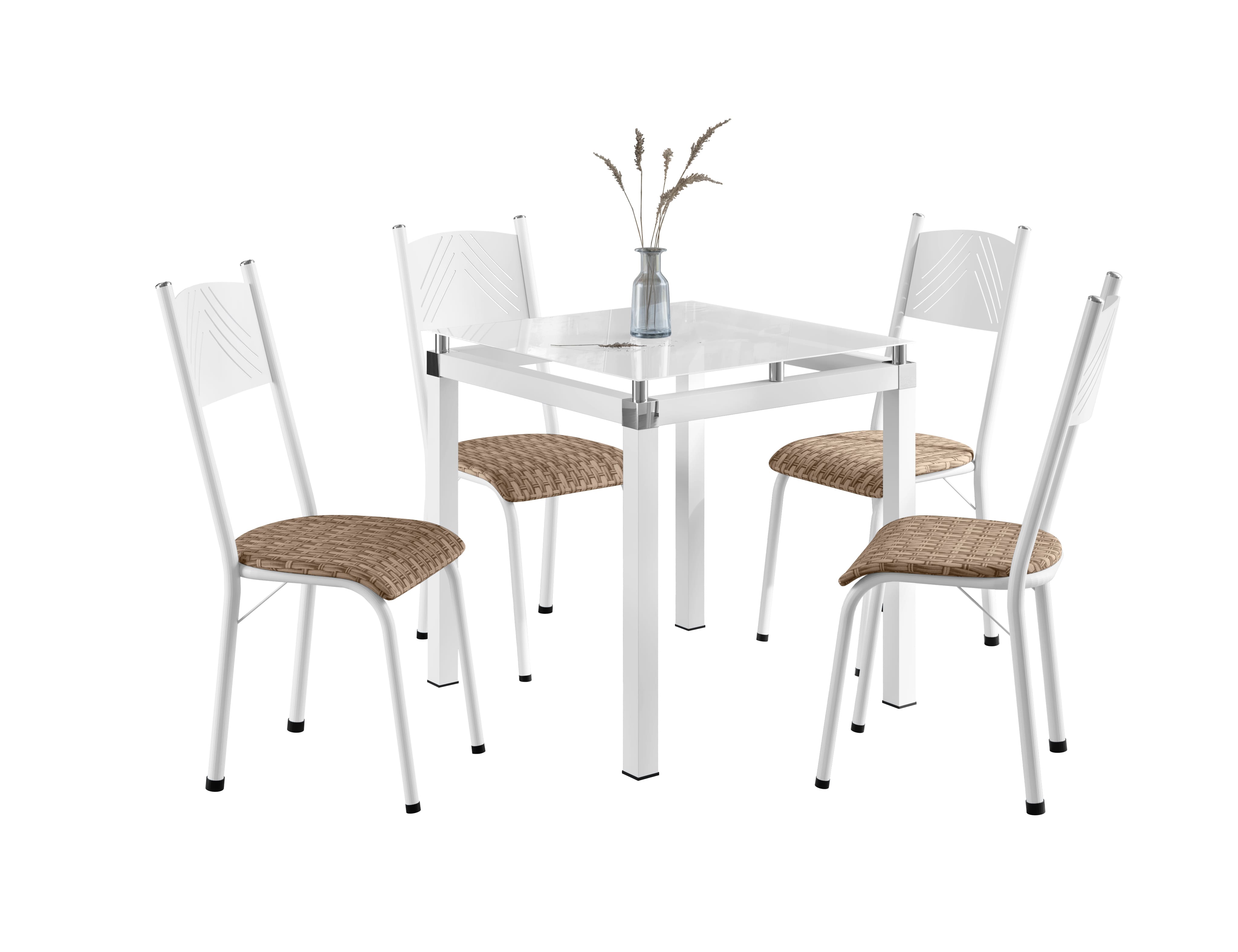 Conjunto de Mesa Artefamol Harpia 75x75cm 4 Cadeiras Vidro Temperado Branco