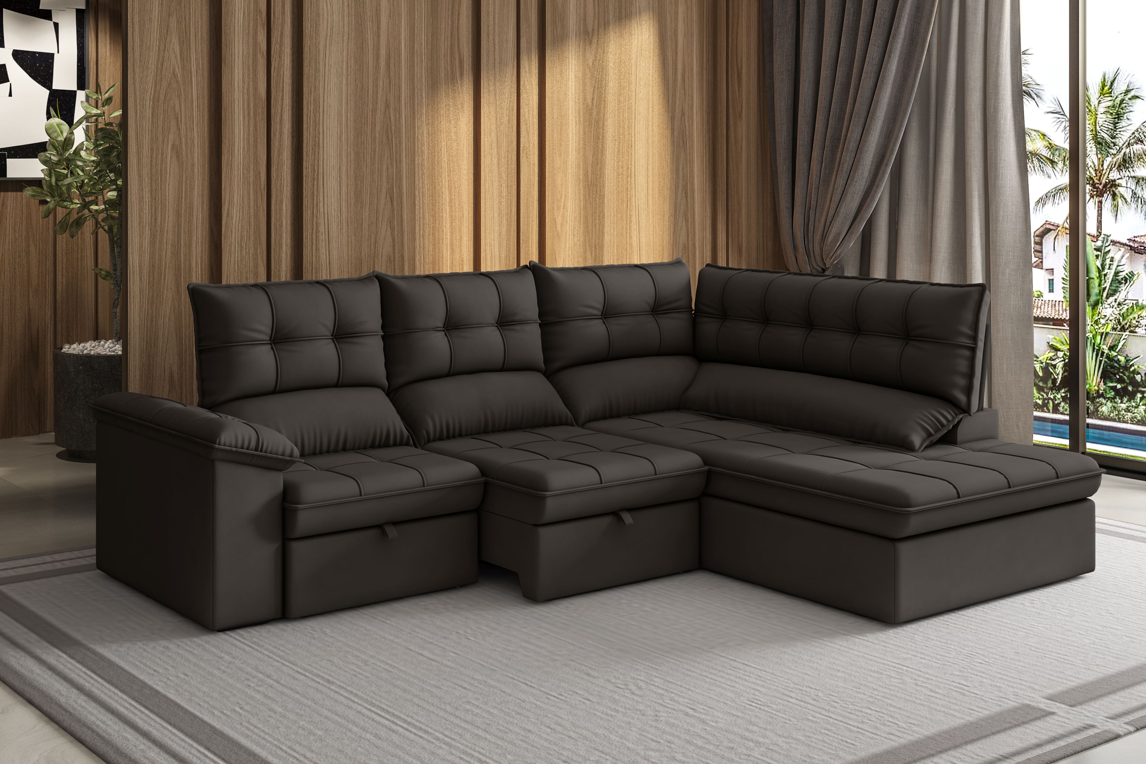 Sofá de Canto Luizzi Capri Slim 2.90m Estrutura Madeira Maciça Espuma D28