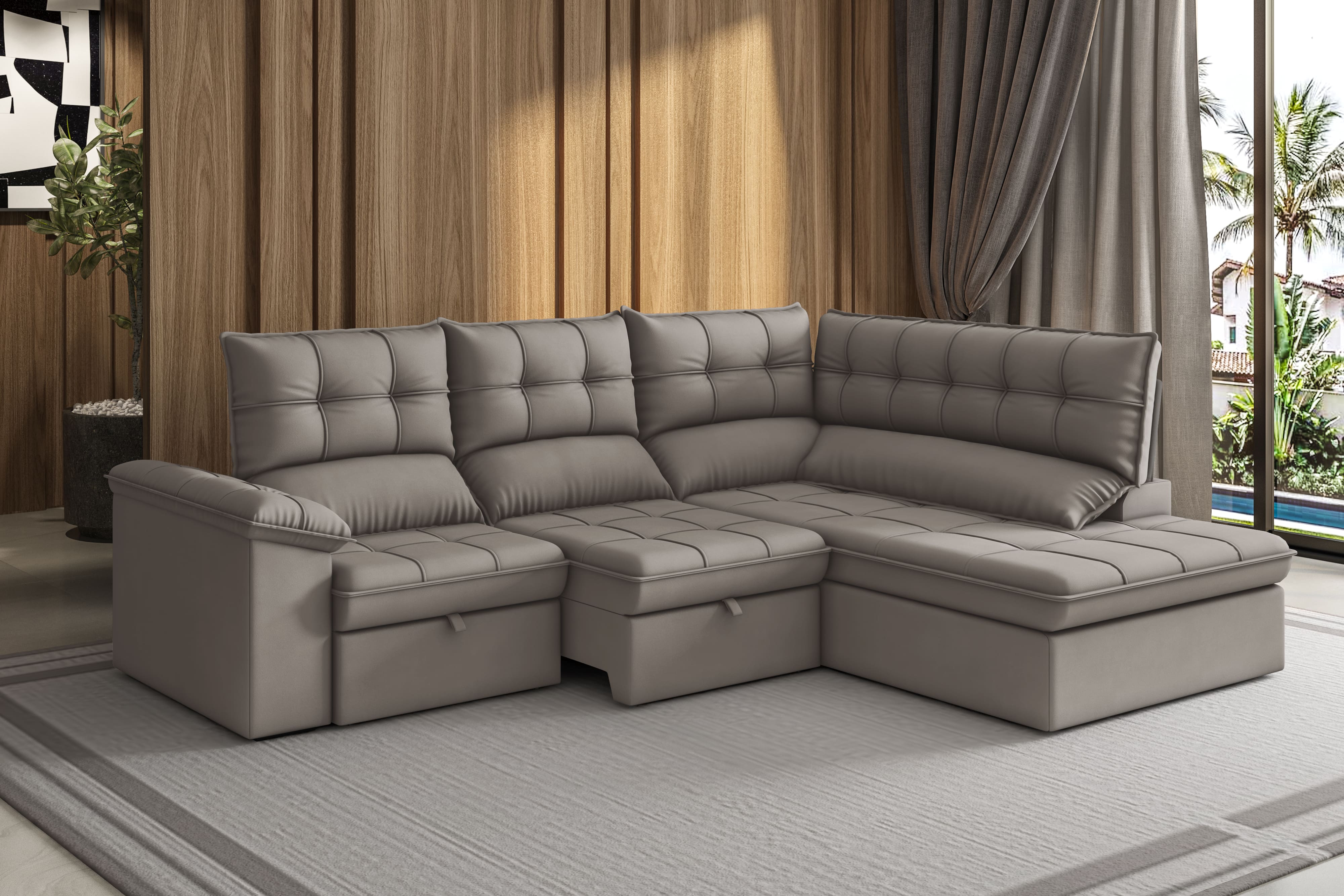 Sofá de Canto Luizzi Capri Slim 2.90m Estrutura Madeira Maciça Espuma D28