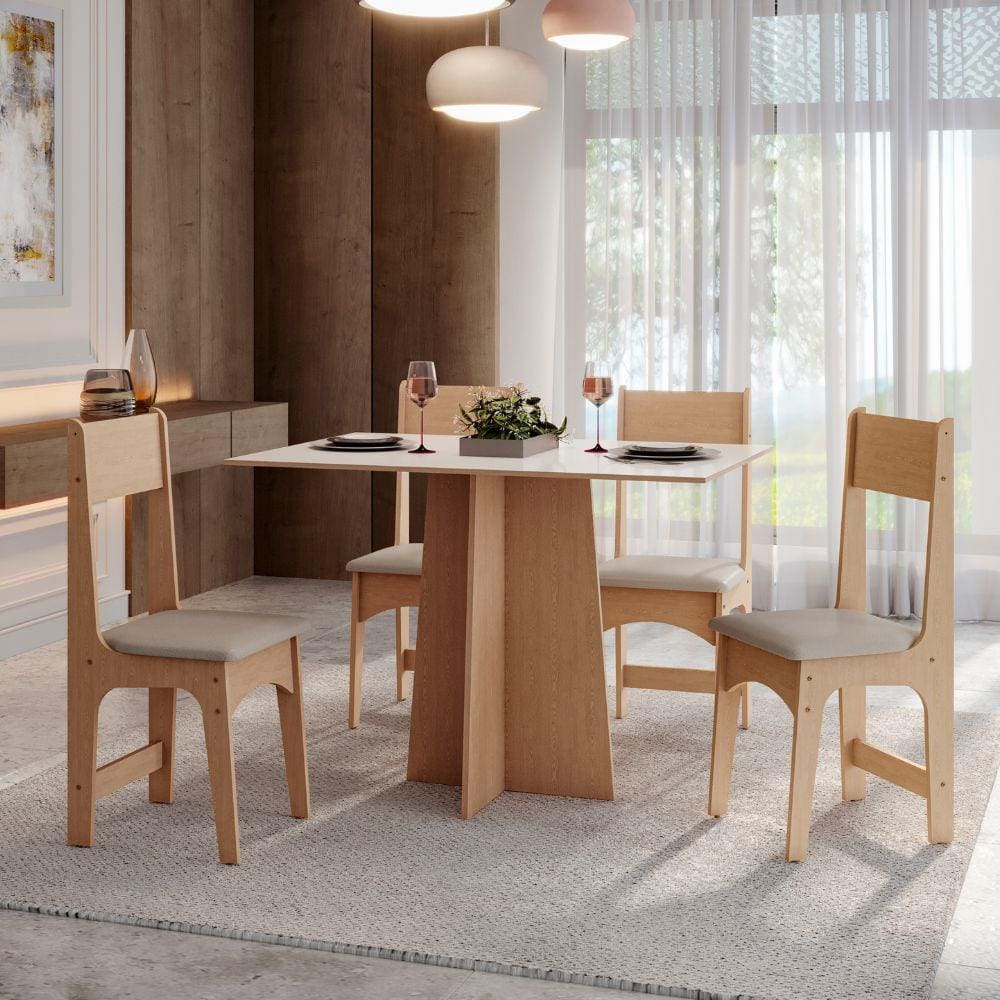 Conjunto Mesa com 4 Cadeiras Sonetto Amanda Retangular MDF Mel Off White