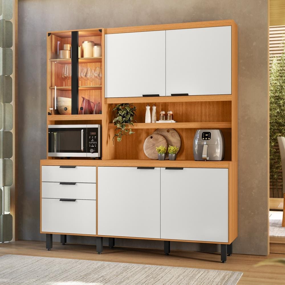 Cozinha Poliman Murano 7 Portas 2 Gavetas Freijó UV Off Acetinado