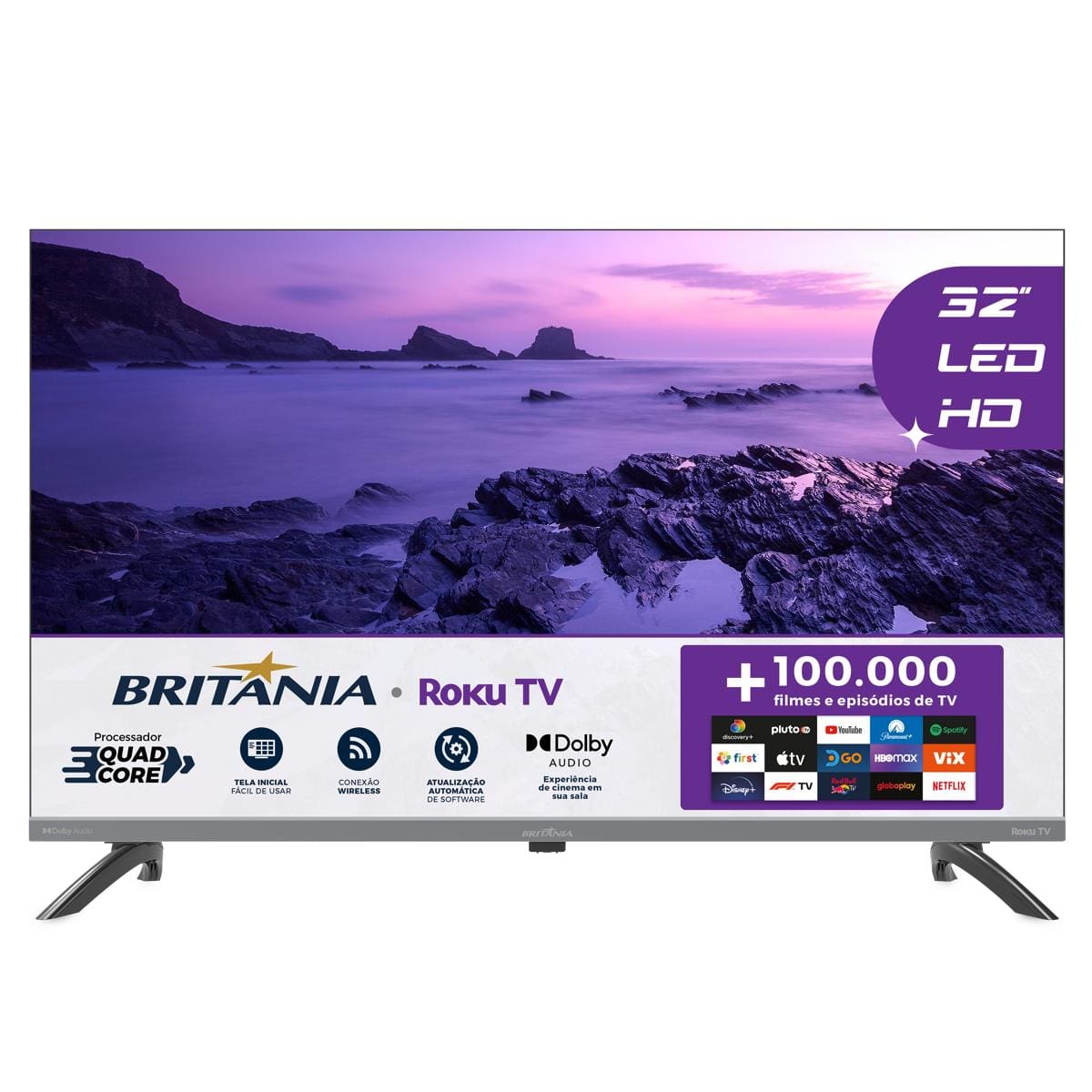 Smart TV 32” HD Britânia B32KRA Roku TV Wi-Fi Dolby Audio