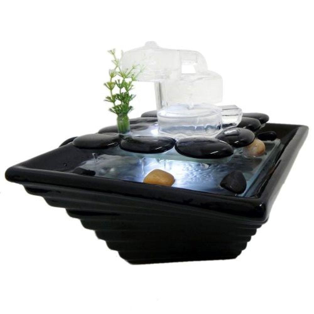 Fonte de Agua Decorativa Cascata Ceramica Vidro Luz Led Chafariz 3 quedas Branca (FT-F)