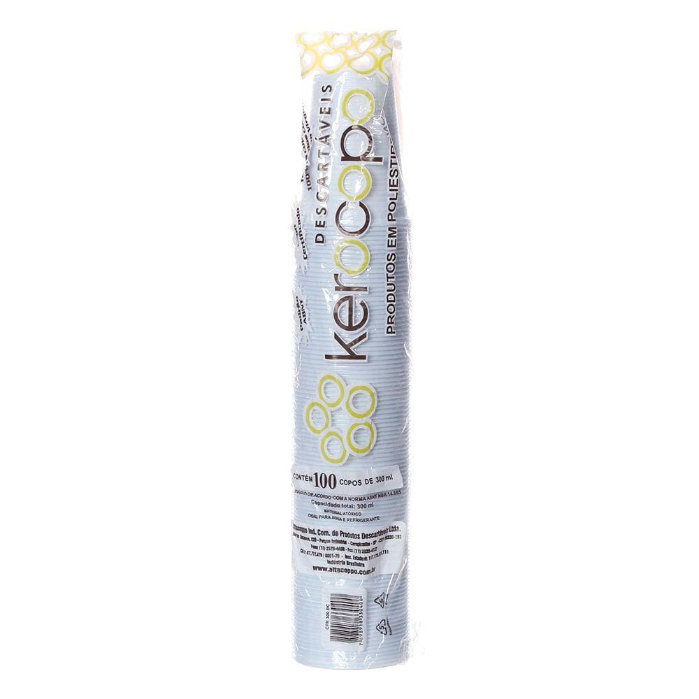 Copo de Plástico Descartável PS Branco de 300ml Caixa com 2000 Unidades Kerocopo