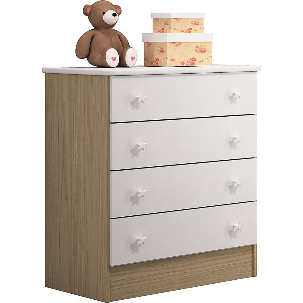 Cômoda Infantil 4 Gavetas Doce Sonho 103-Carvalho/Branco