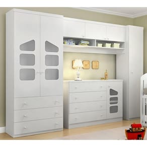 Quarto Infantil Modulado com Guarda Roupa de 1 Portas e 1 de Portas , Modulo Aéreo e Cômoda Eloísa Móveis Phoenix