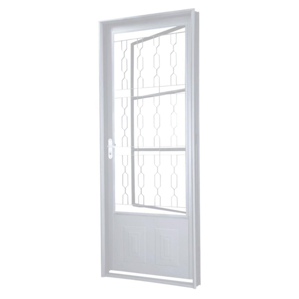 Porta em Aço com Postigo com Grade Elo MGM Sevilha 2,17mx85cmx6cm - Requadro 60mm Branco Direita