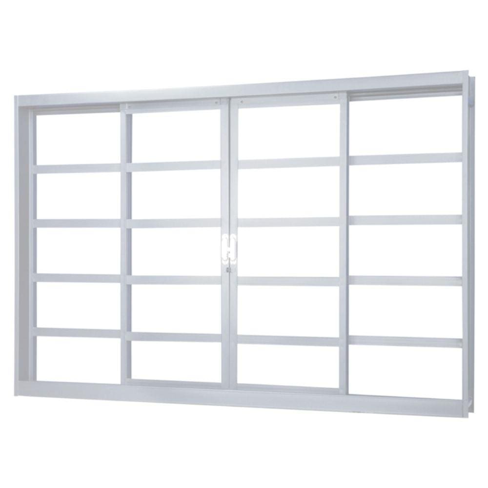 Janela de Correr em Aço Alterosa 4 Folhas 2 Fixas sem Grade sem Basculante MGM Minas Sul 1,00mx1,50mx6,5cm - Requadro 65mm Branco