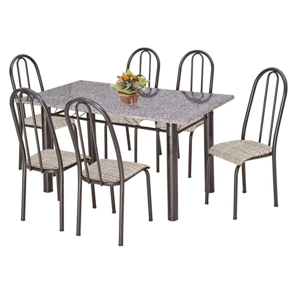 Conjunto Primavera 001 Granito 6 Cadeiras Craqueado Rattan