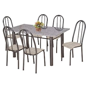 Conjunto Primavera 001 Granito 6 Cadeiras Craqueado Rattan