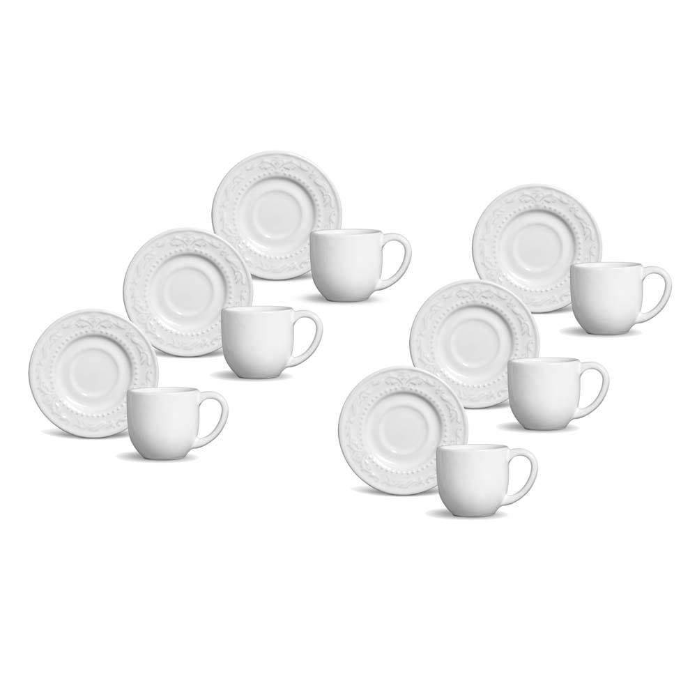 Conjunto de Xícaras para Café Porto Brasil Acanthus em Faiança Feldspática Branco 75 ml - 6 Peças - ..