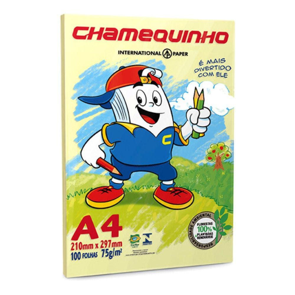 Papel Sulfite Chamequinho A4 100 Folhas Amarela
