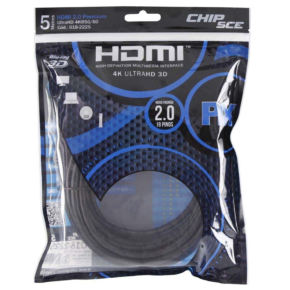 Cabo Hdmi 2.0 - 4K, Ultra Hd, 3D, 19 Pinos - 5 Metros Polybag