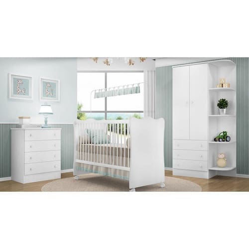 imagem-Quarto de Bebê Completo Doce Sonho Lojix - Qmovi - Branco