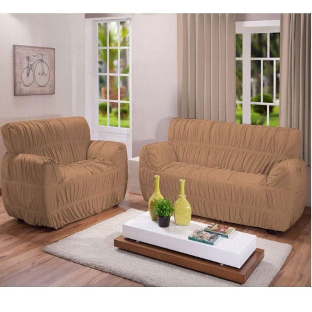 Kit Capa Sofa 21 Elasticos Rigtex Malha Gel Grossa - Bege