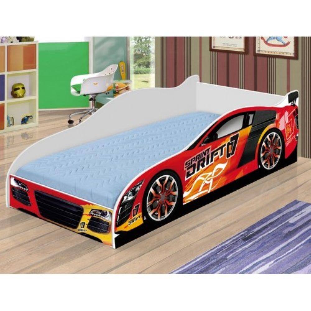 Cama infantil carro drift azul com colchao azul doce