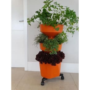 Horta Vertical Auto Irrigável Verde Vida - Acompanha Rodízio Laranja