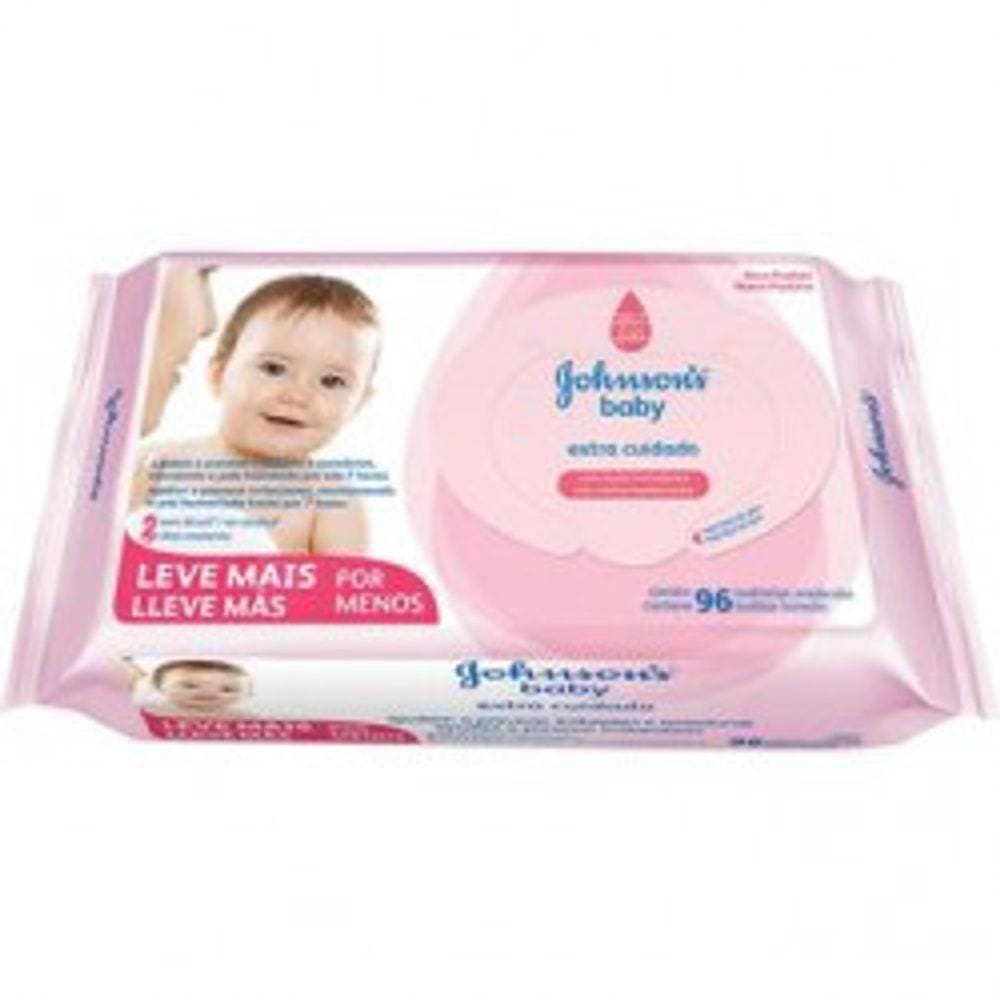 Lenço Umedecido Johnson`s Baby Extra Cuidado 96 Unidades