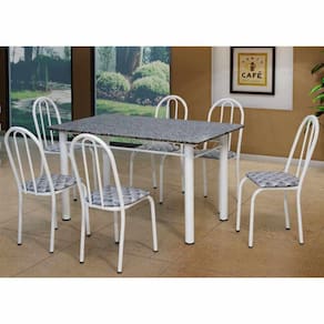Conjunto de Mesa Tampo em Granito Com 6 Cadeiras Branco Sara