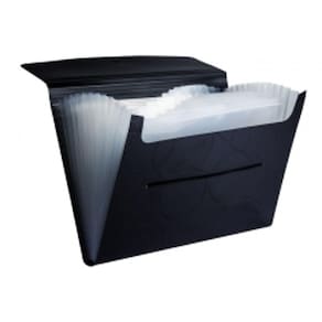 Pasta Sanfonada A4 Preta Com 12 Divisórias Pp Dellosmile 6070.P Dello