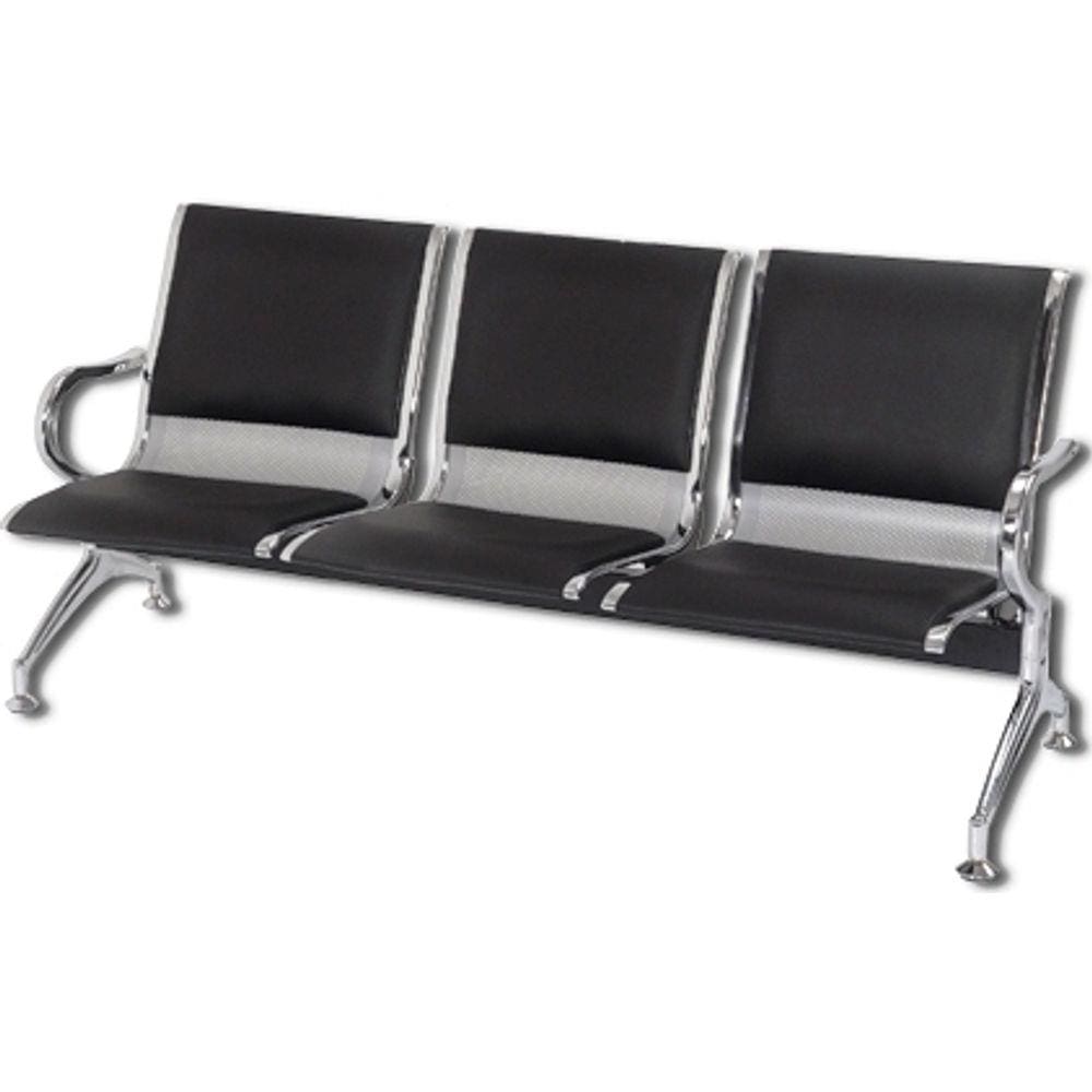 Cadeira Longarina Aeroporto Cromada Com Estofamento 3 Lugares